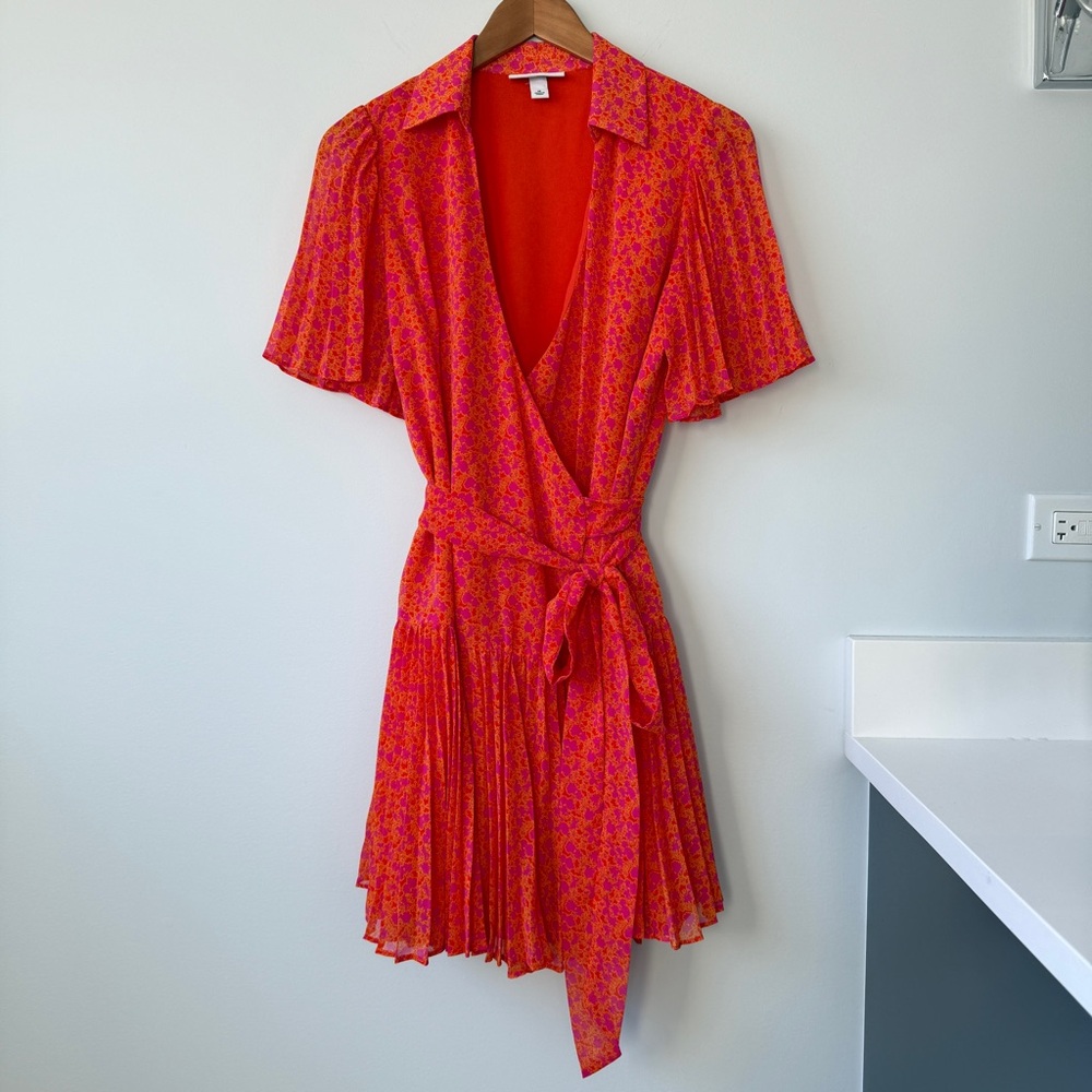 Alexis Orange Floral Collared Wrap Dress Sz M